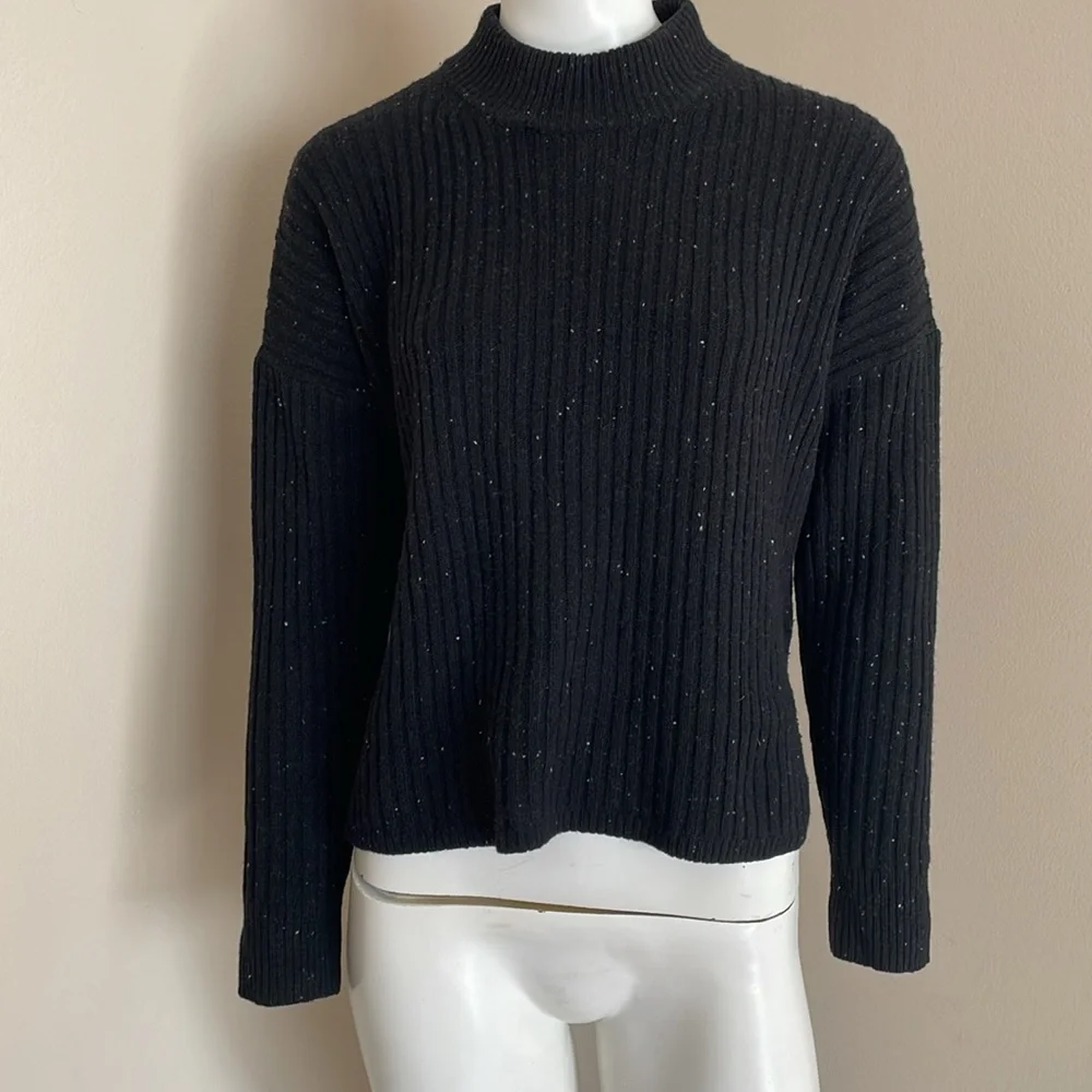 Madewell Donegal Resourced Cashmere Wool Ribbed Mockneck Sweater Black Size XXS